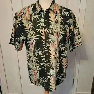 Cooke Street Honolulu Hawaiian Shirt XL Black Tropical Bamboo Leaf Print 100% Co